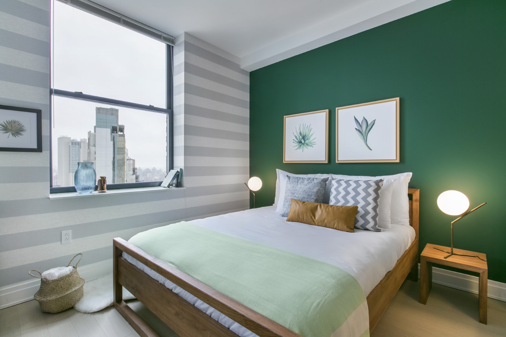 green and grey colored nyc short term apartment in financial district