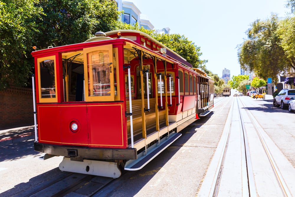 historic red street car in san francisco 