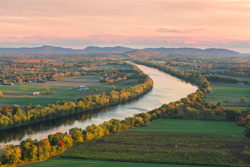 panoramic view of the Connecticut River Valley at sunset