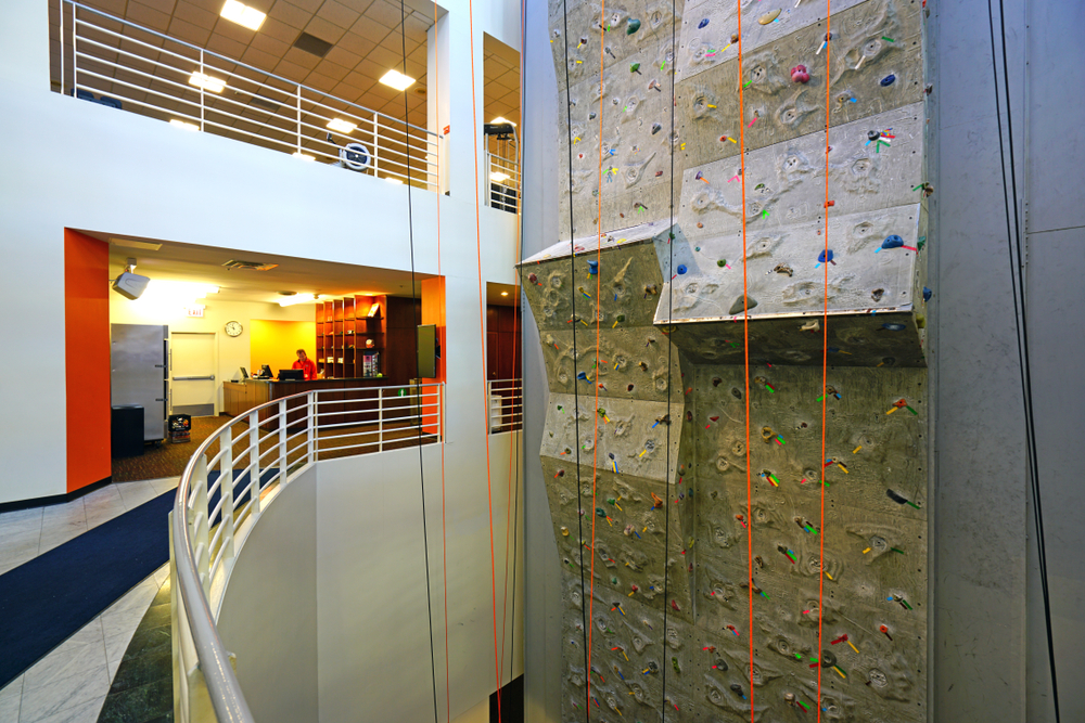 Interior look at the Chicago Pedway rock climbing wall