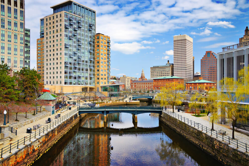 panoramic view of the the river in Providence Rhode Island Boston