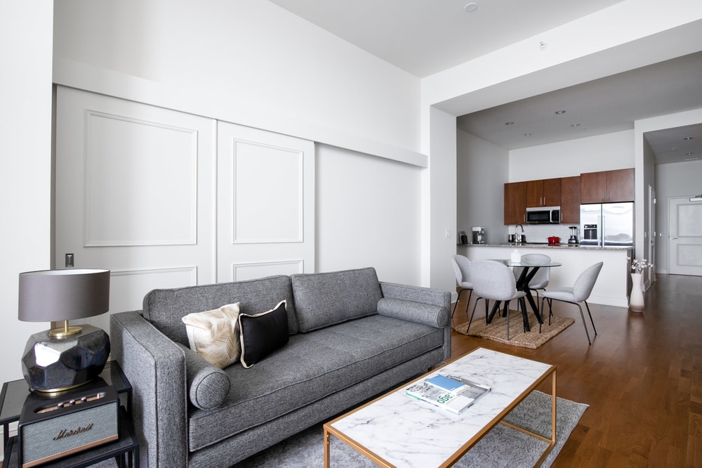 streeterville living room open to kitchen