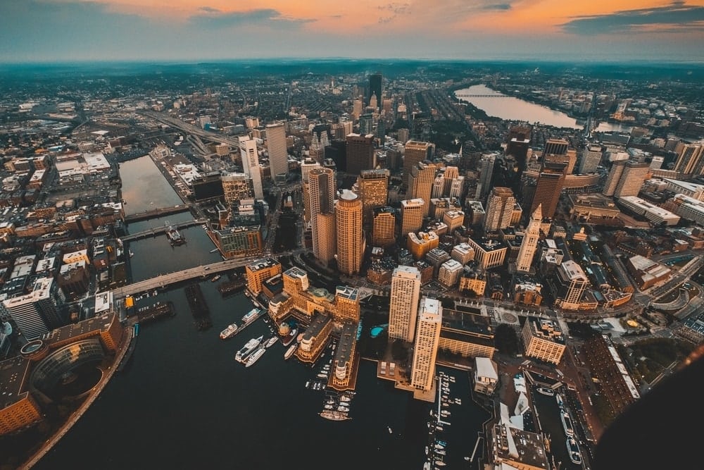 aerial view of Boston city