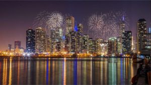 fireworks overlooking Chicago's city skyline