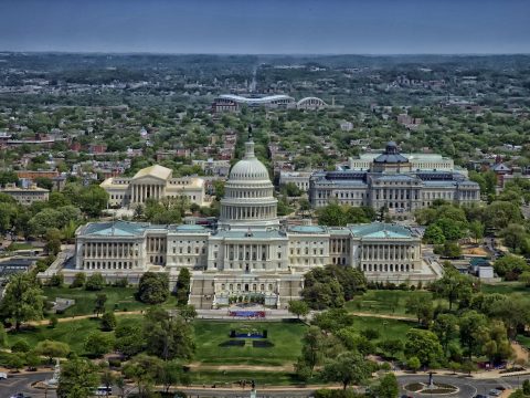 Living in DC and an aerial view of the Capitol building and surrounding areas