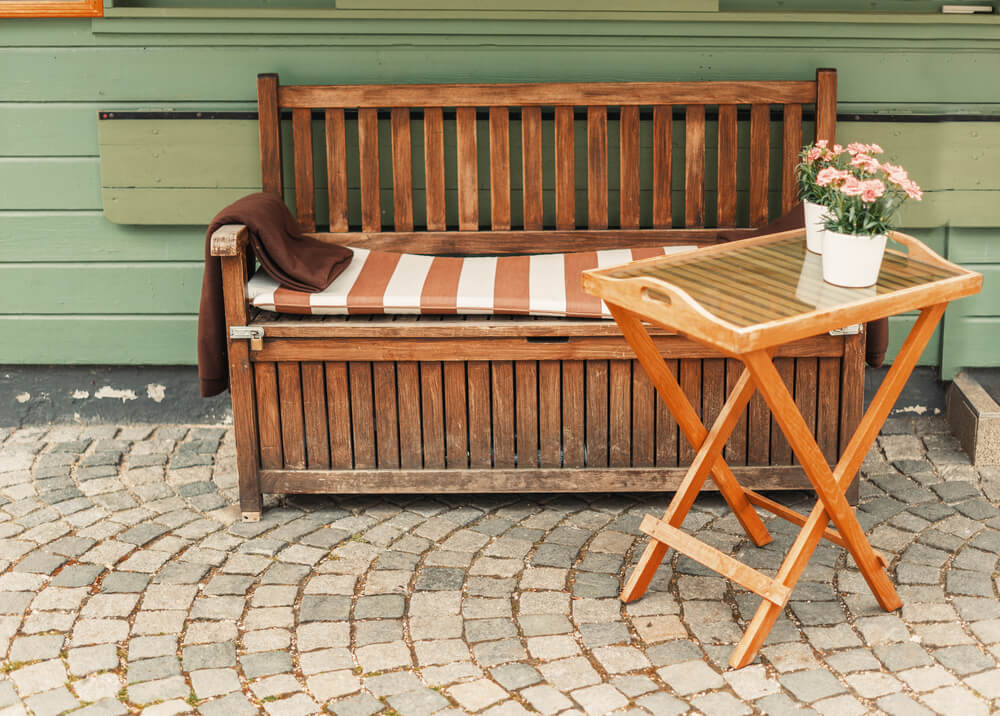 worn wooden outdoor furniture
