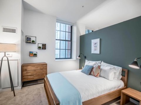 Boston Blueground apartment in Boston bedroom with large window