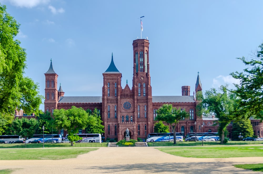 A facade of the Smithsonian Castle in DC