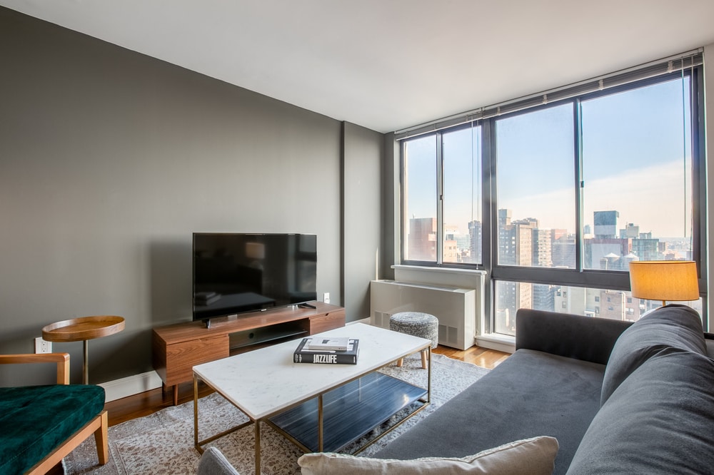 gramercy park living room with skyline view