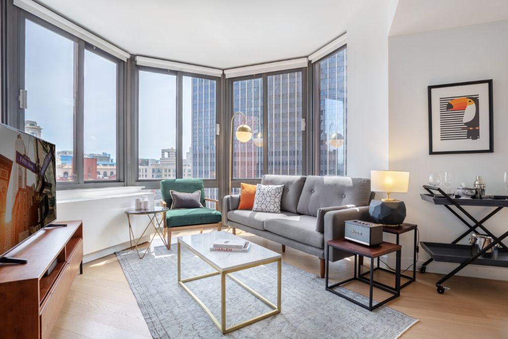 pace university apartment tribeca tower blueground living room sunny solarium