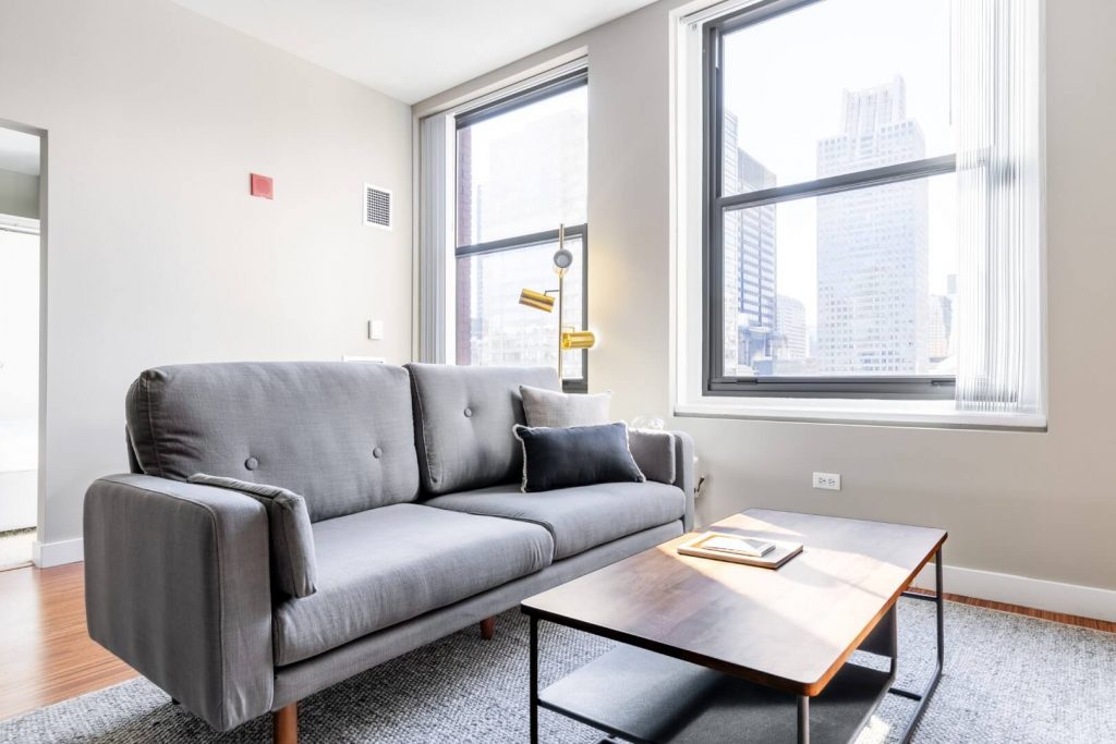 furnished condo living room in the loop, chicago