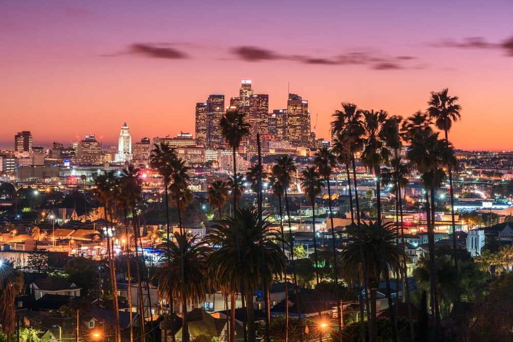 Los Angeles summer skyline at dusk