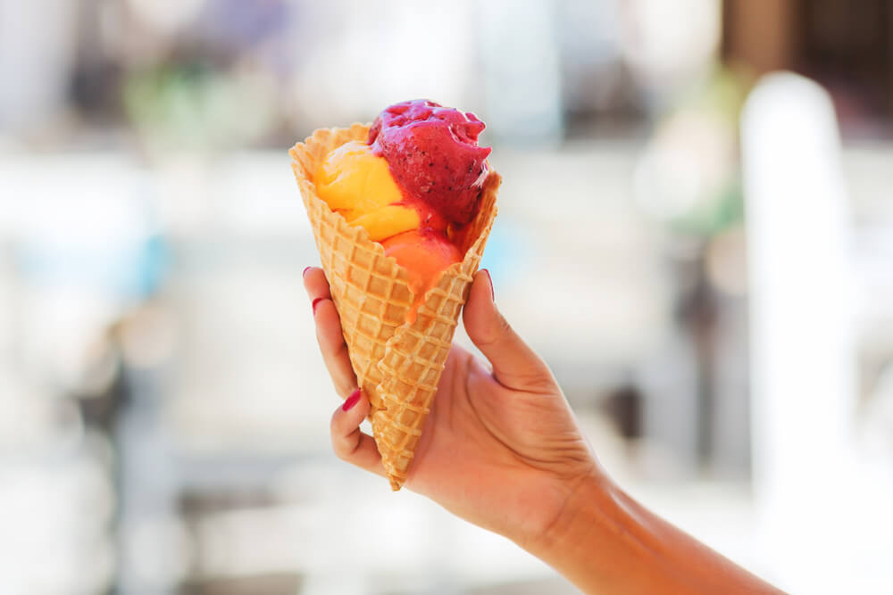 sorbet in a waffle cone