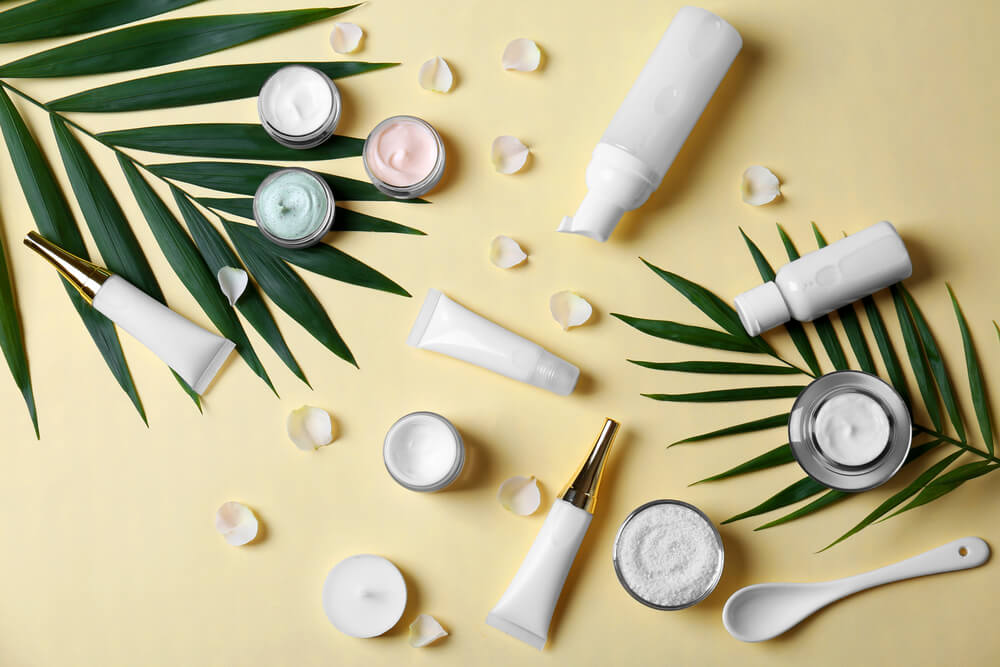 skin care products seen from above
