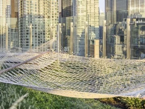 hammock on Chicago apartment rooftop
