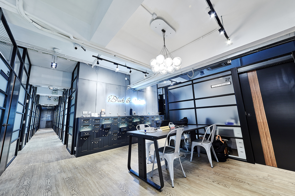 black and white coworking space in Hong Kong