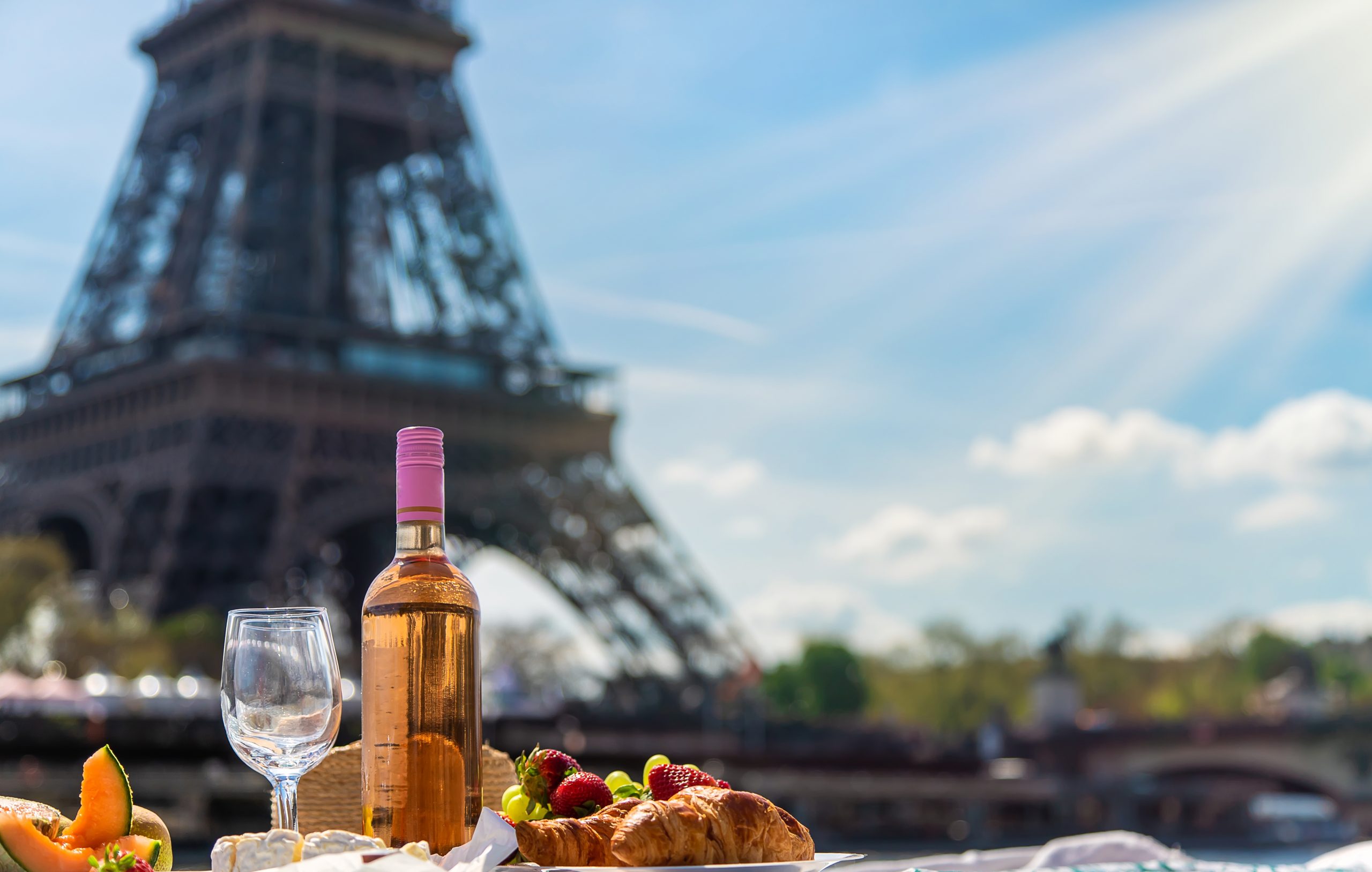 picnic with an Eiffel Tower view on a sunny day