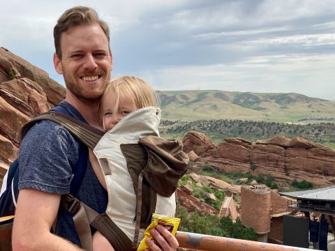 Man and toddler at Red Rocks