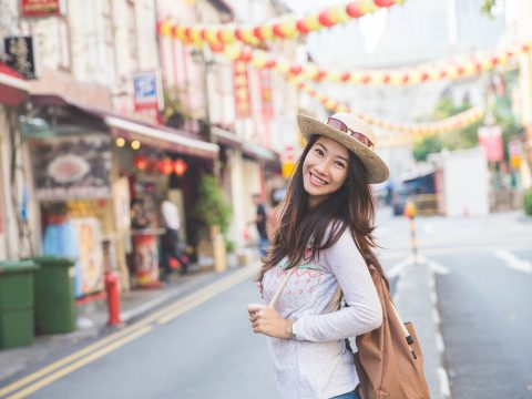 Woman in Hong Kong neighborhood