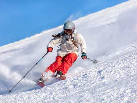 Girl skiing fast
