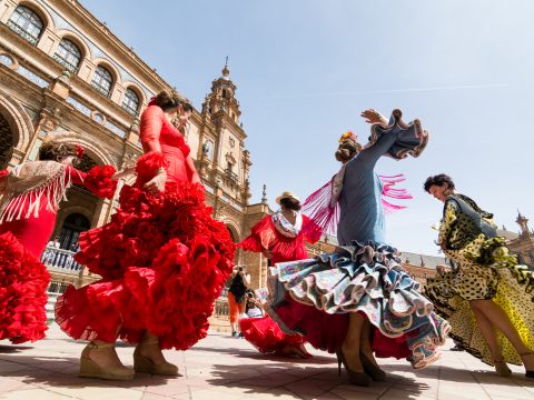 Group of women flamenco dancers